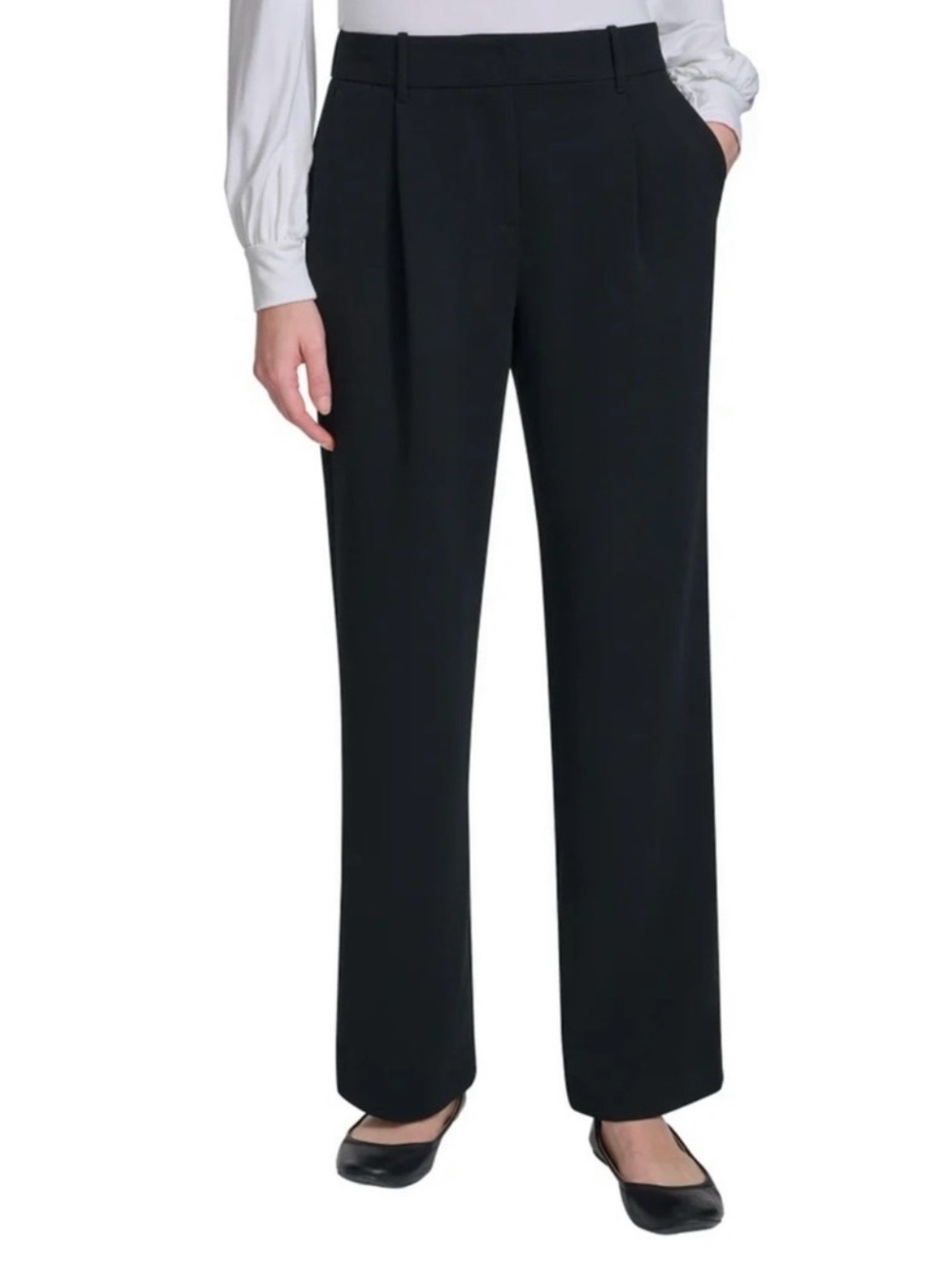 DKNY Black Wide-Leg Tailored Trousers